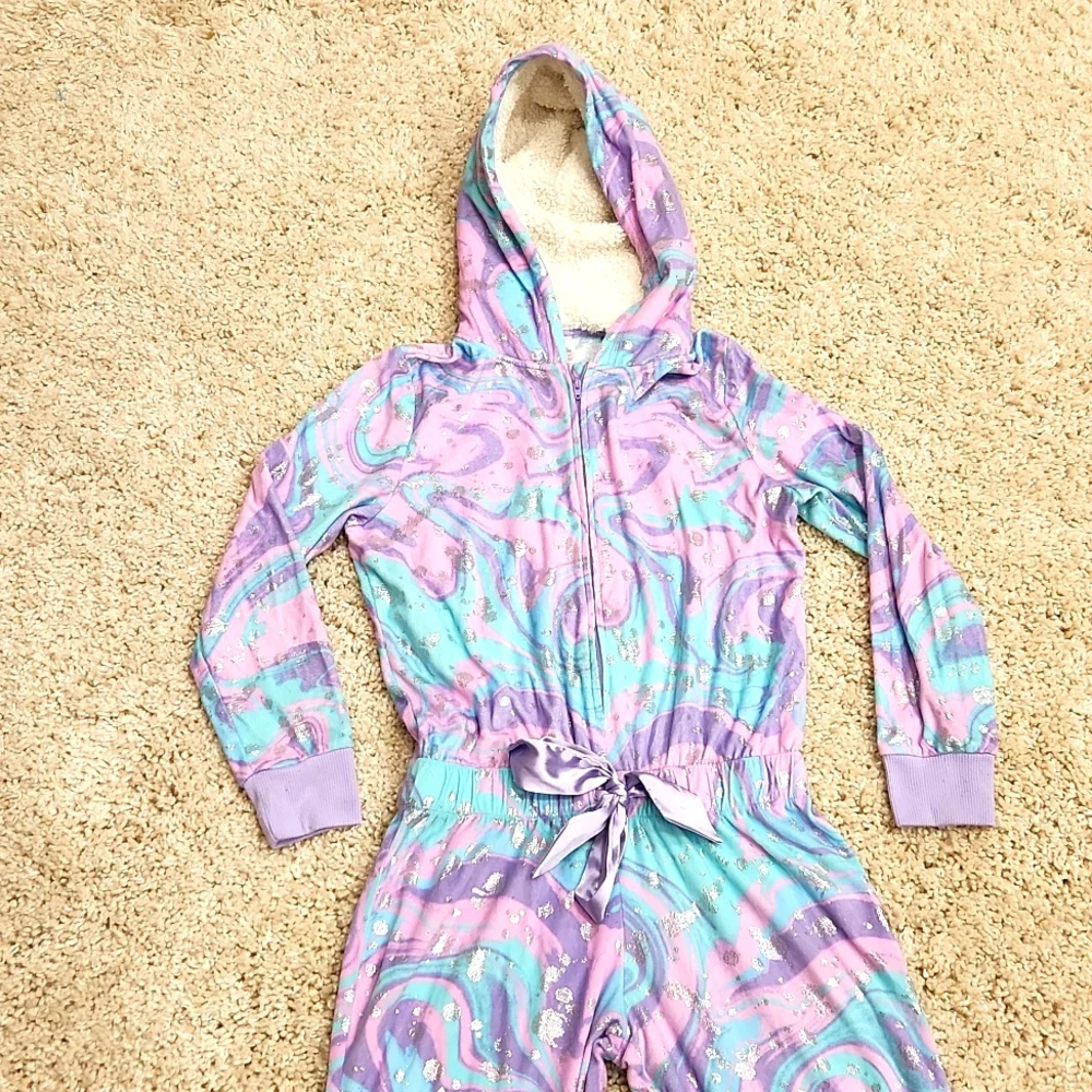 Justice Marble Hoodie Jumpsuit Pajama size 12